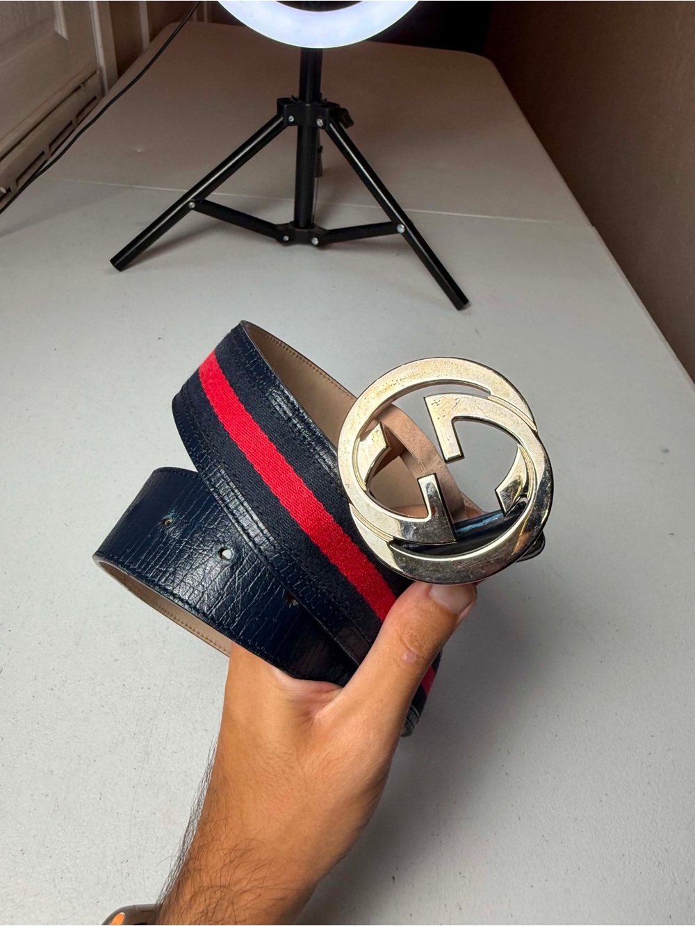 Gucci GG Buckle Web Belt blue / silver
